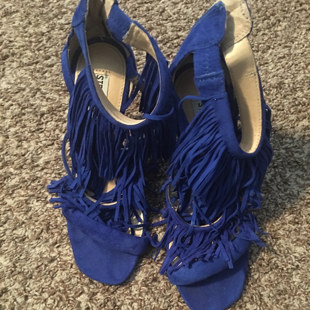Royal Blue Steve Madden Fringly Heel Sandals